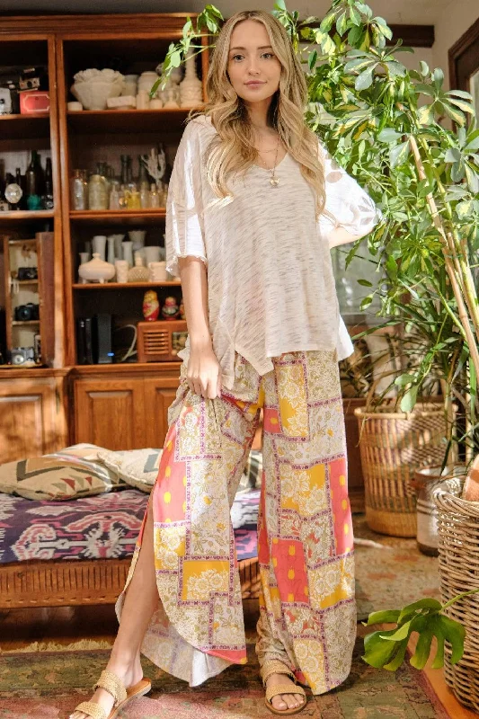 And The Why Printed Smocking Waist Side Slit Wide Leg Pants Comfortable Denim Leggings And The Why Printed Smocking Waist Side Slit Wide Leg Pants Comfortable Denim Leggings