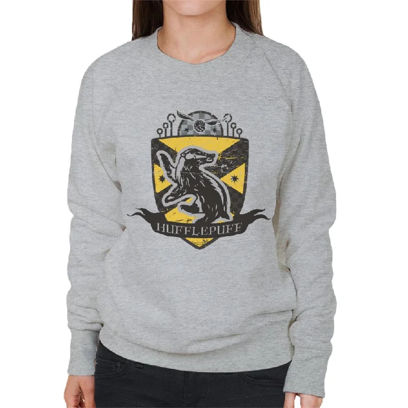 Harry Potter Hufflepuff Quidditch Distressed Shield Women's Sweatshirt Hoodie with Hem Elastic Stretchable Comfortable Harry Potter Hufflepuff Quidditch Distressed Shield Women's Sweatshirt Hoodie with Hem Elastic Stretchable Comfortable