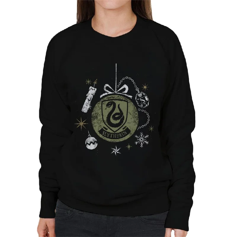 Harry Potter Christmas Slytherin Bauble Women's Sweatshirt Hoodie with Mock Neck Collared Structured Harry Potter Christmas Slytherin Bauble Women's Sweatshirt Hoodie with Mock Neck Collared Structured