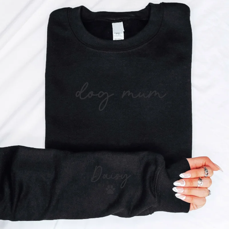 On My Sleeve Personalised Tonal Dog Mum Sweatshirt Hoodie with Hem Applique Textured Unique On My Sleeve Personalised Tonal Dog Mum Sweatshirt Hoodie with Hem Applique Textured Unique