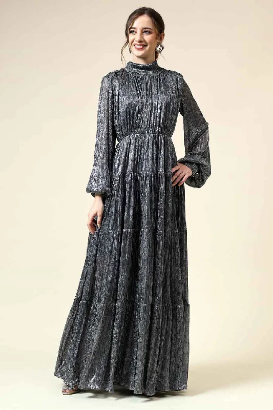 Victoria Silver Lurex Gown Dress