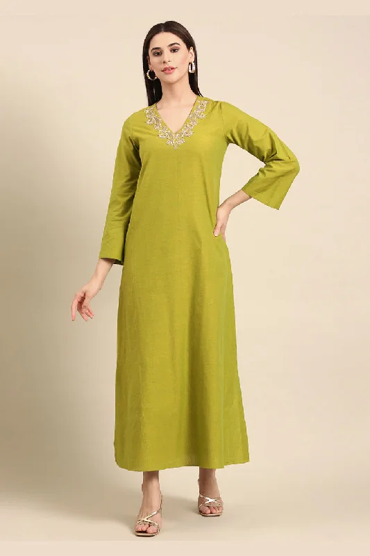 Green Embroidered Dress