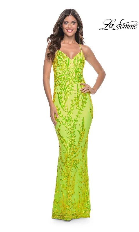 La Femme Bright Long Sequin-Print Prom Dress 32343