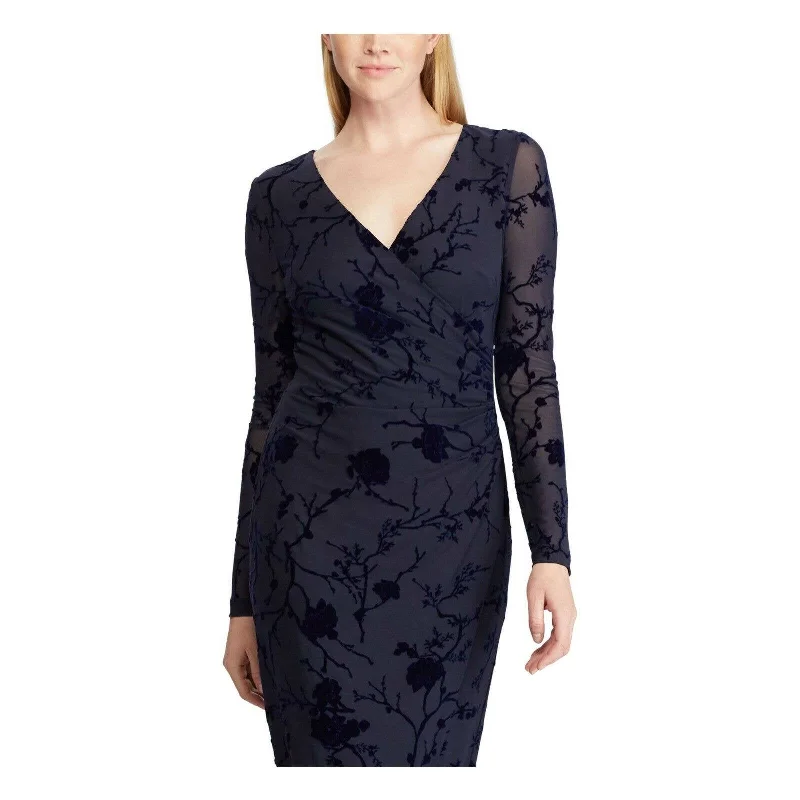 LAUREN RALPH LAUREN LADIES TORELANA FLOCKED DRESS NAVY