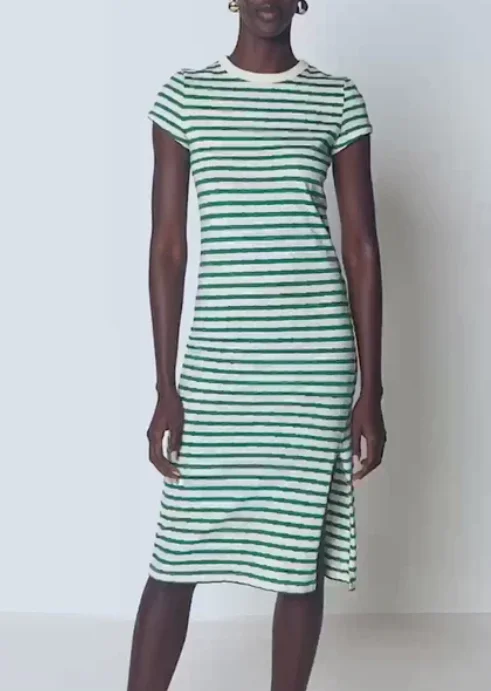 Nation Ingrid Dress - Verdant Green Stripe