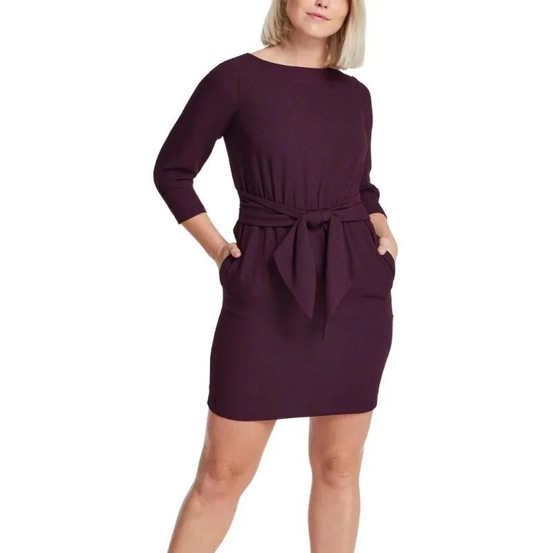 Vince Camuto Deep Plum Purple Tie Front Dress, Elbow Sleeves
