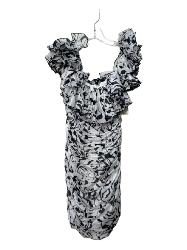 Alexandre Vauthier Size 38 White & Black Cotton Abstract Gathered Dress