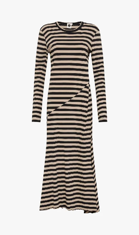 Bassike | Stripe Heritage Paneled L/s Dress - Black/Oat