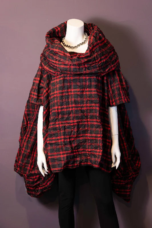 Crinkle Red Plaid Tunic Dress