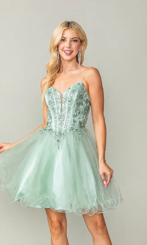 Sheer-Corset Short Babydoll Hoco Dress 3351