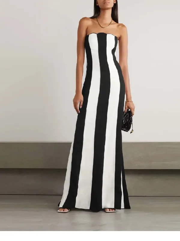 Elegant Striped Bandage Dress - Hepburn Style