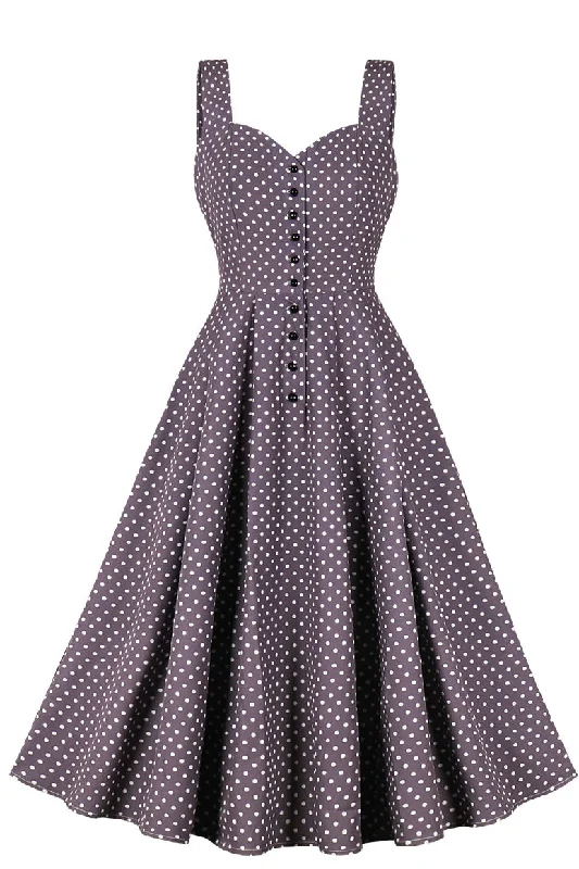 Dusty Purple Buttons Dot A-line Slip Vintage Dress