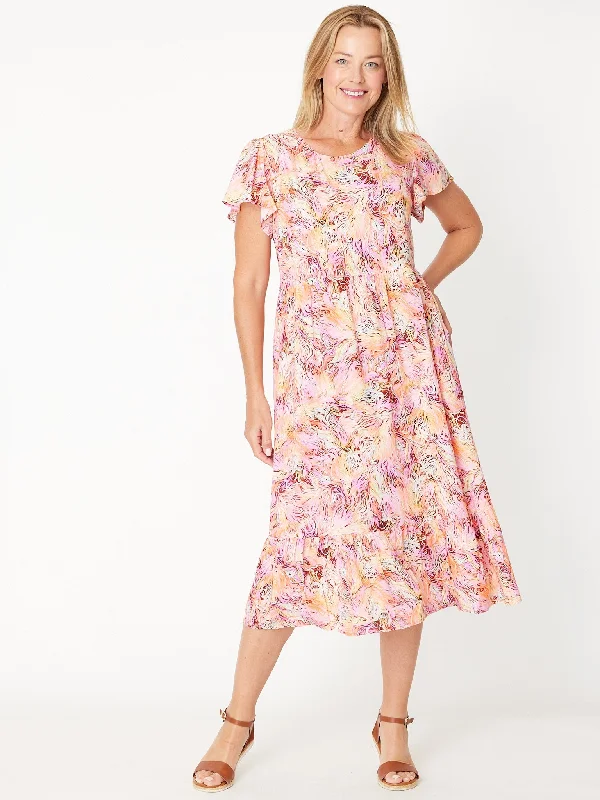 Flutter Slv Tier Dress - Pink 30424