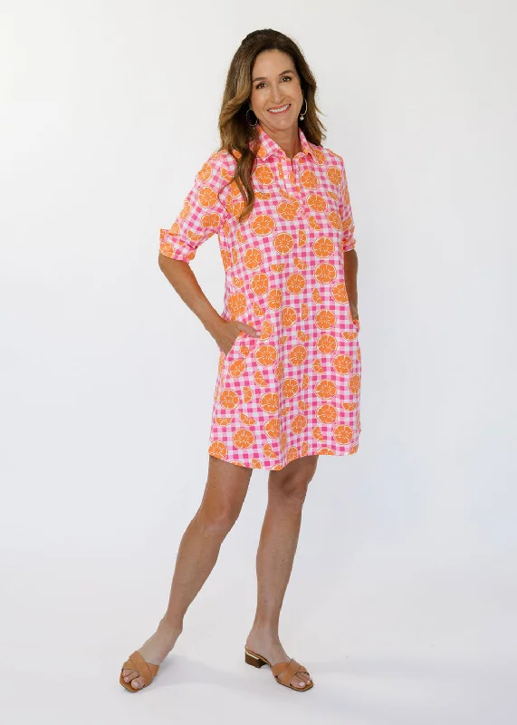 Lizzie Dress - Citrus Check Pink/Orange