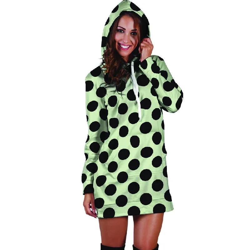 White And Black Polka Dot Print Hoodie Dress