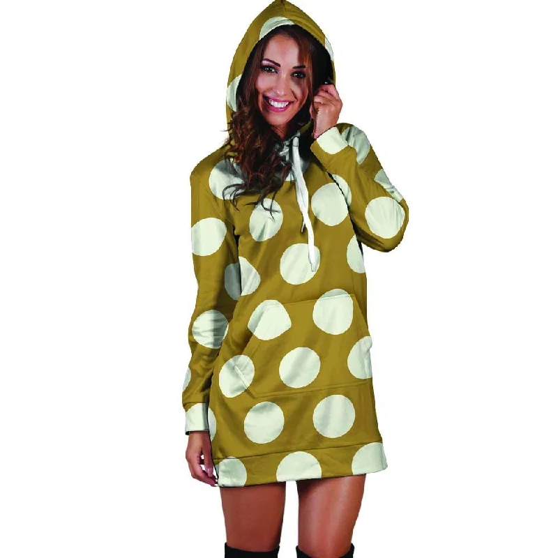 White And Yellow Polka Dot Hoodie Dress