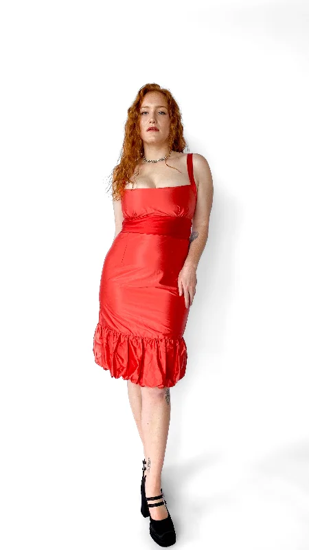 Y2K Nicole Miller Red Silk Bubble Hem Dress sz. M