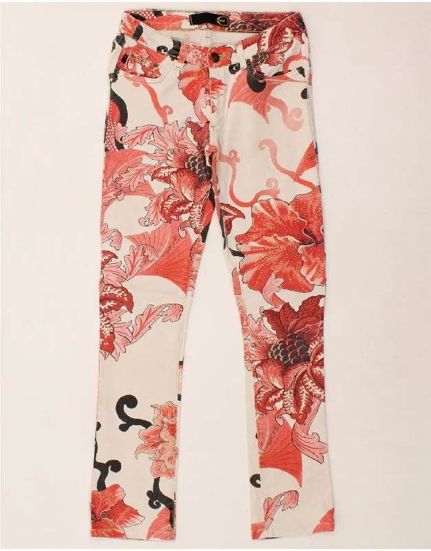 JUST CAVALLI Womens Graphic Slim Jeans W26 L28 White Floral Cotton Comfortable Straight-Legged Denim JUST CAVALLI Womens Graphic Slim Jeans W26 L28 White Floral Cotton Comfortable Straight-Legged Denim